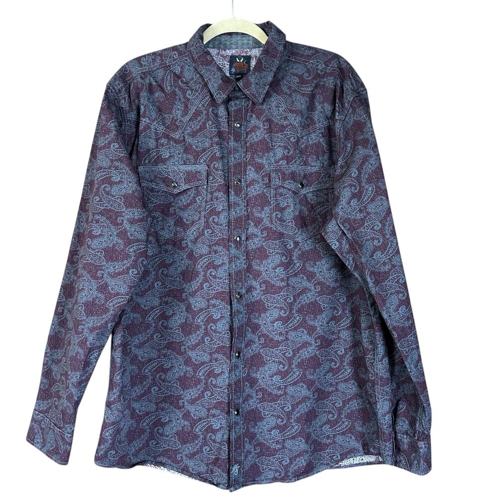 MoonShine Spirit by Brad Paisley Men XL Western Pearl Snap Shirt Purple Paisley